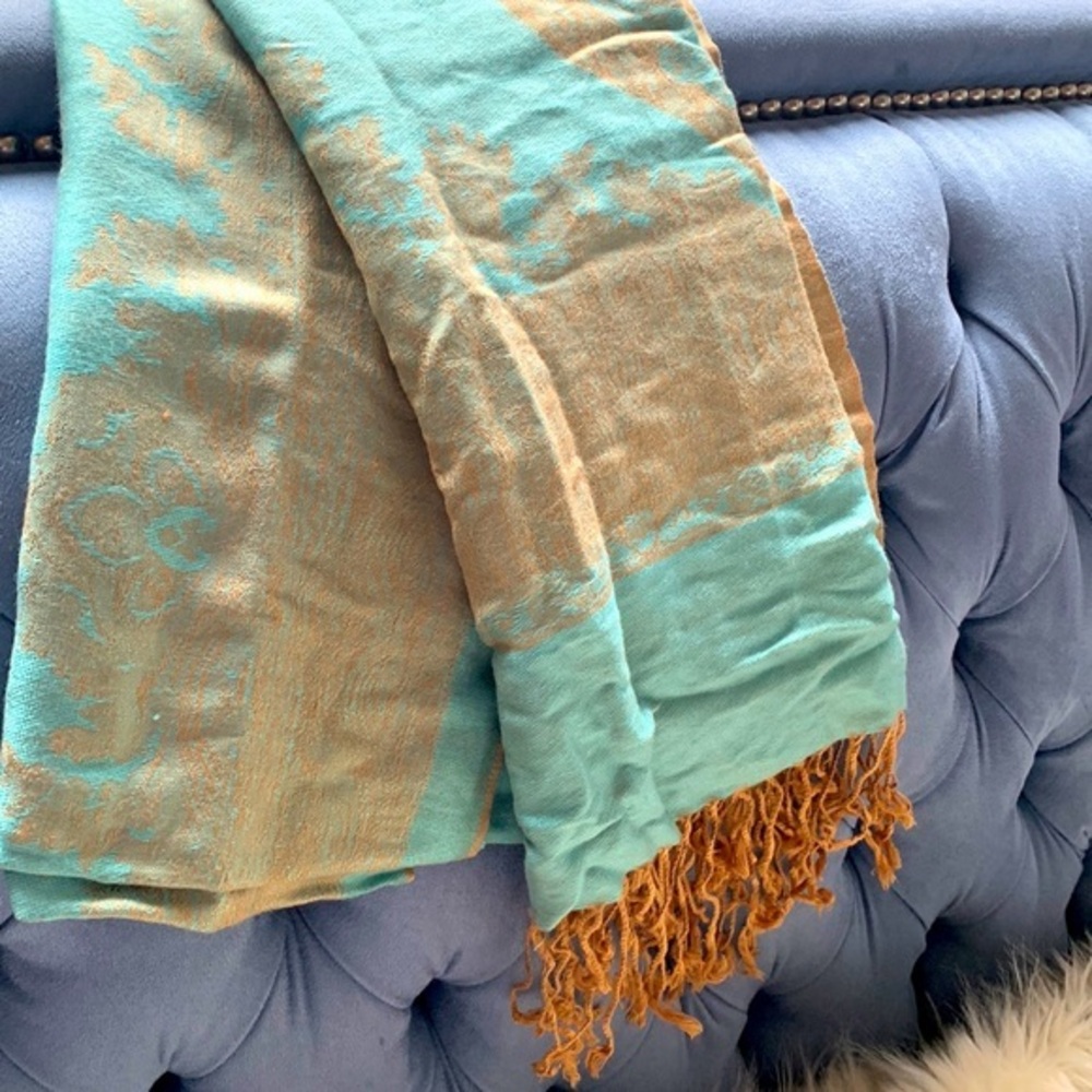 Teal gold pashmina scarf